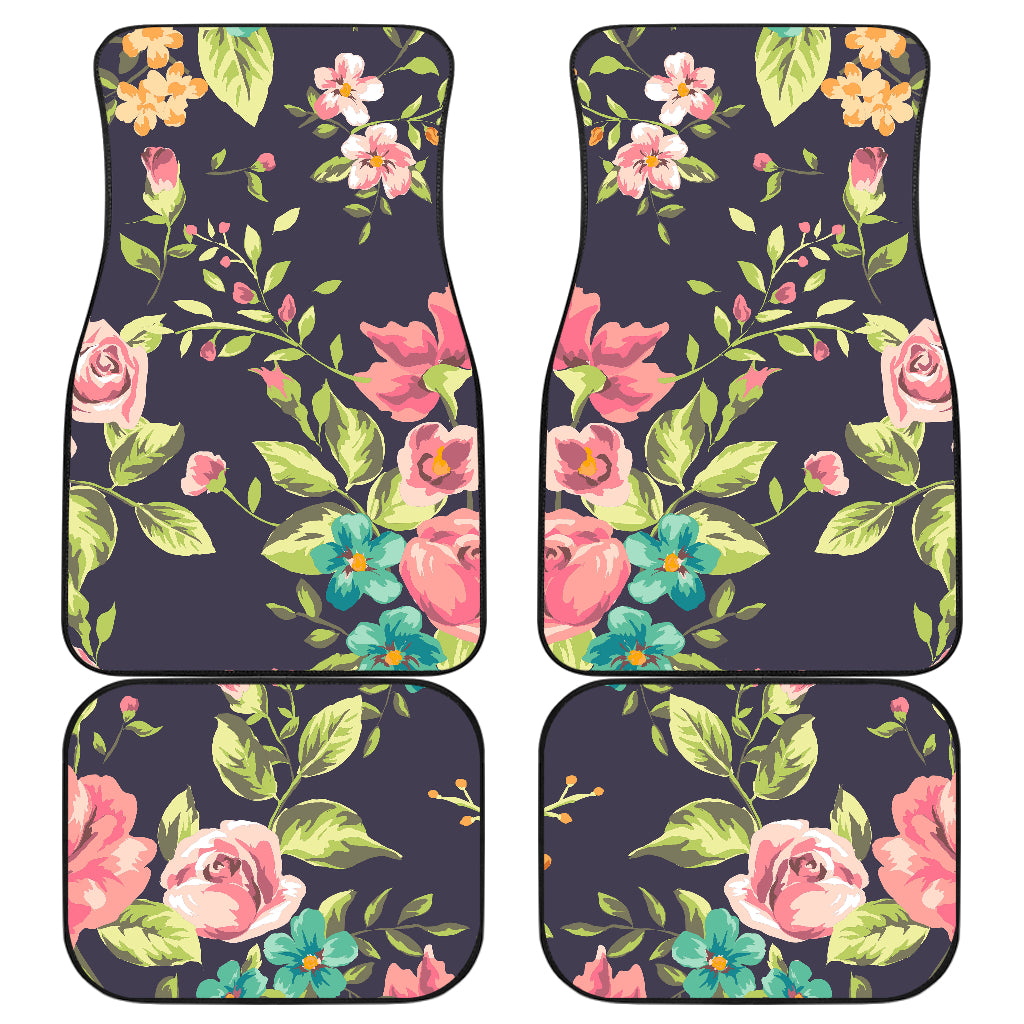 Vintage Rose Floral Flower Pattern Print Front and Back Car Floor Mats