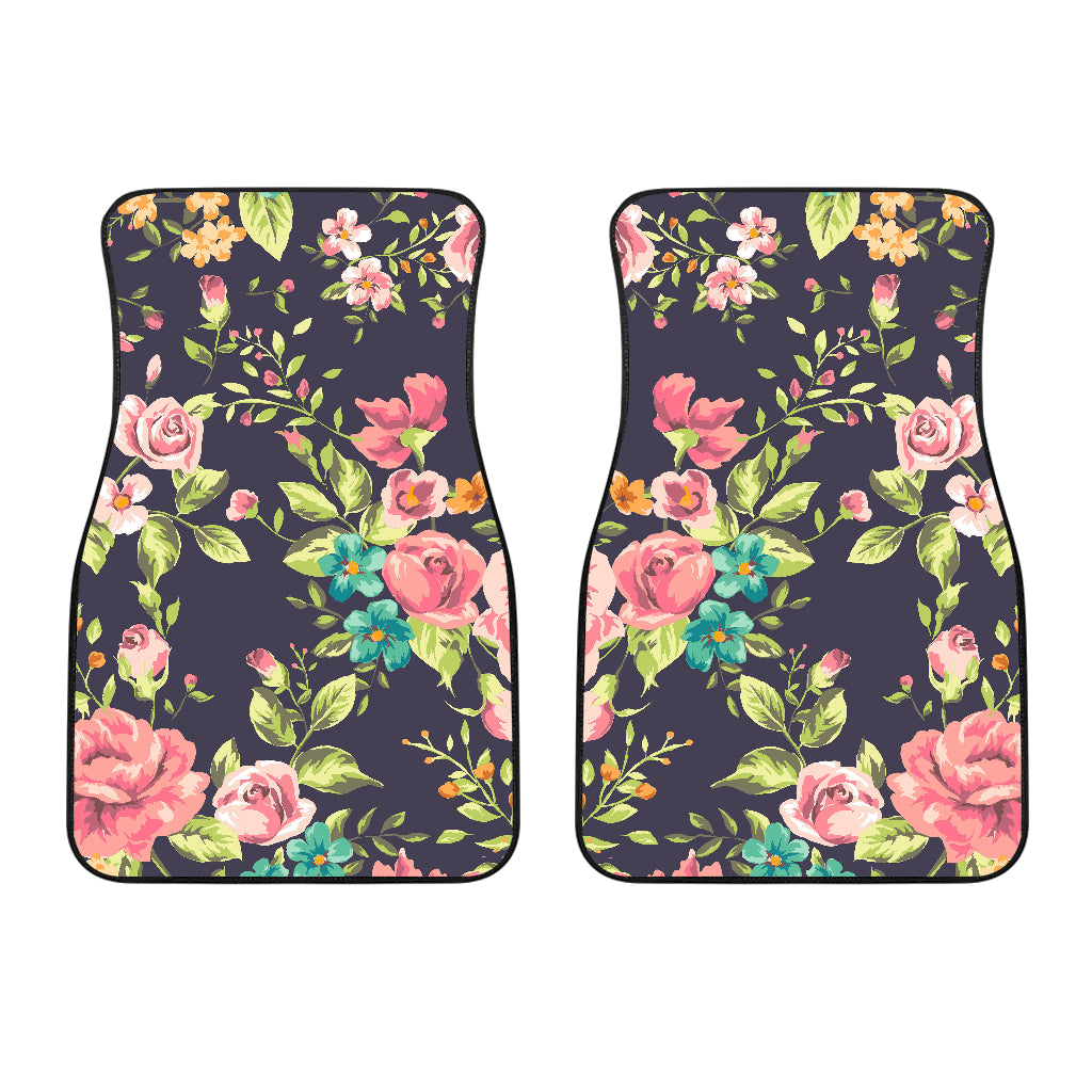 Vintage Rose Floral Flower Pattern Print Front Car Floor Mats