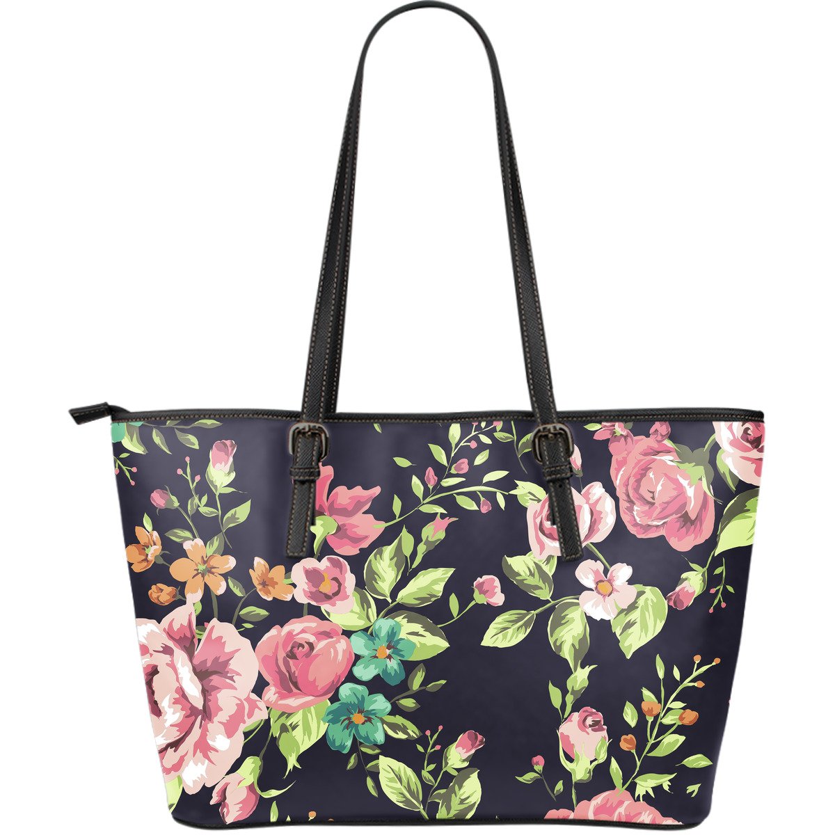 Vintage Rose Floral Flower Pattern Print Leather Tote Bag