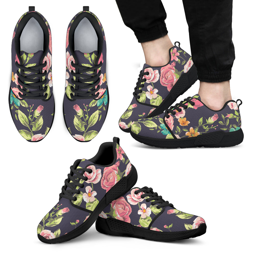 Vintage Rose Floral Flower Pattern Print Men's Athletic Shoes