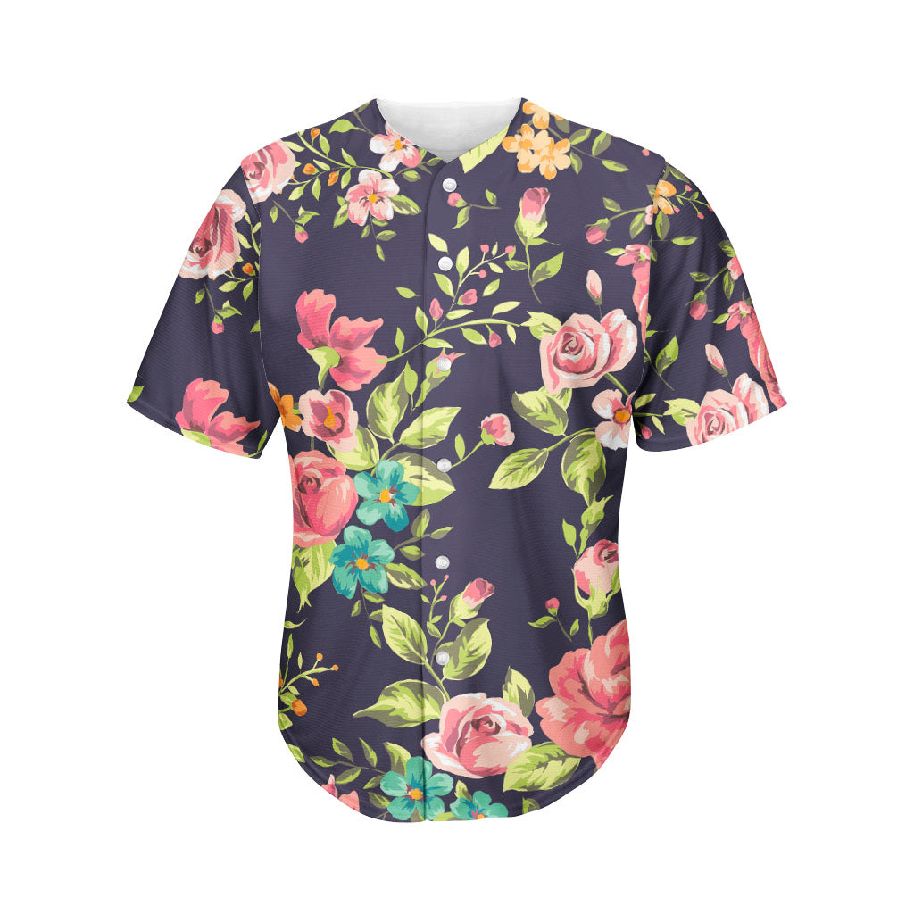 Vintage Rose Floral Flower Pattern Print Men's Baseball Jersey