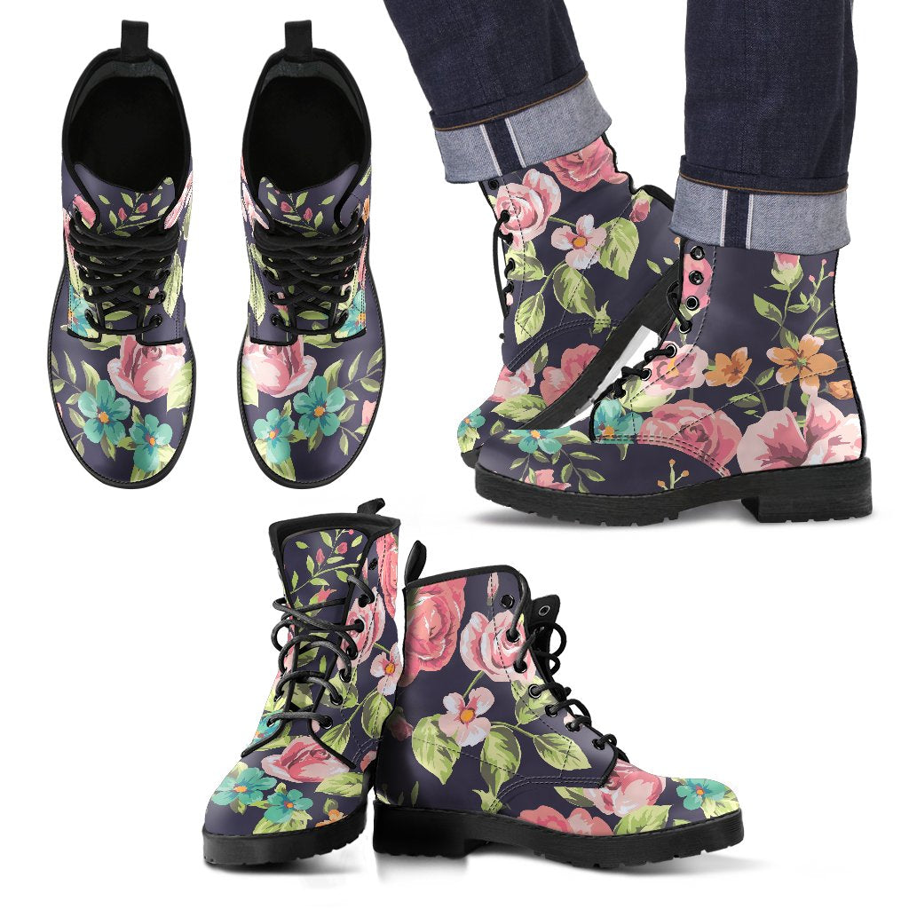 Vintage Rose Floral Flower Pattern Print Men's Boots