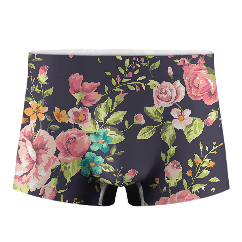 Vintage Rose Floral Flower Pattern Print Men's Boxer Briefs