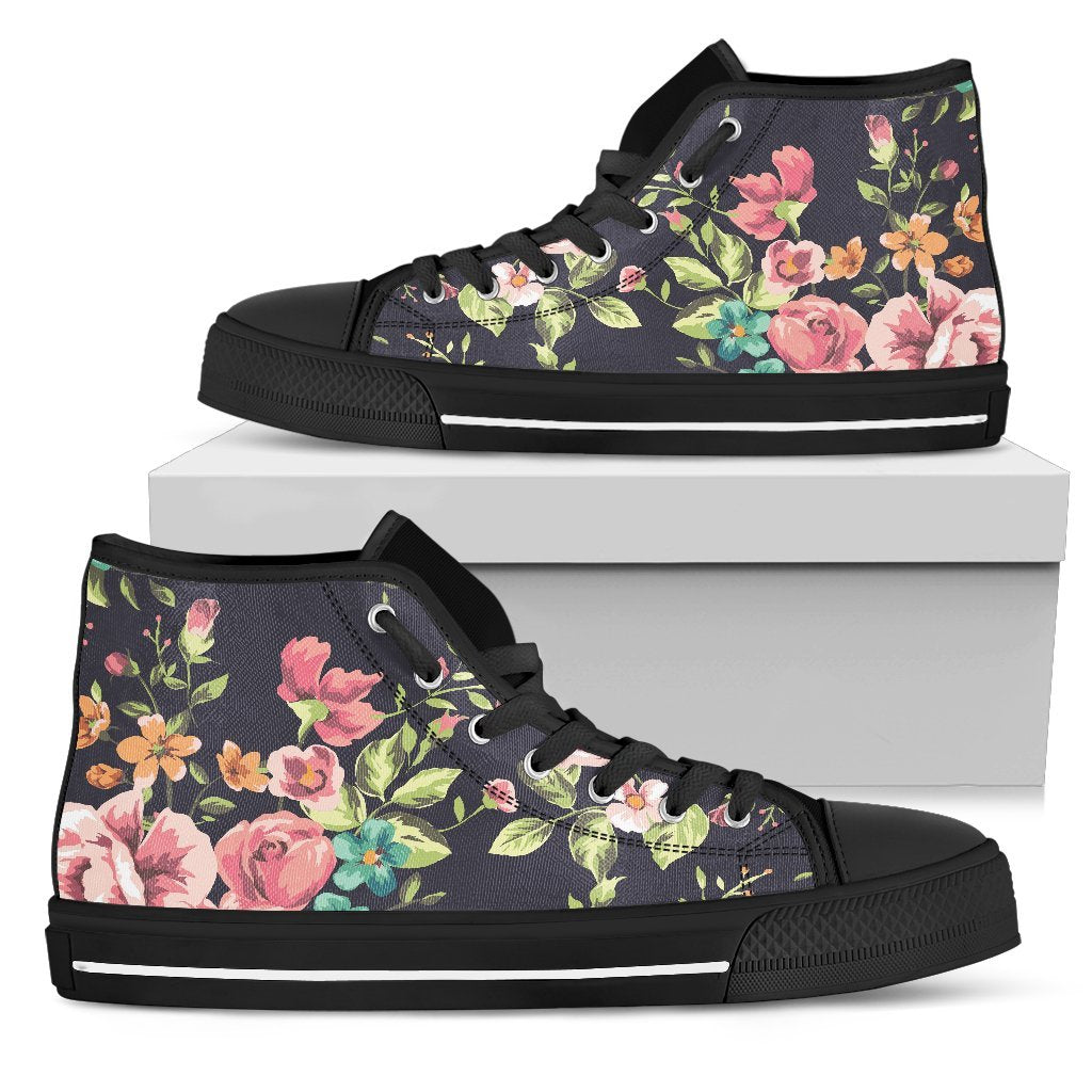 Vintage Rose Floral Flower Pattern Print Men's High Top Shoes