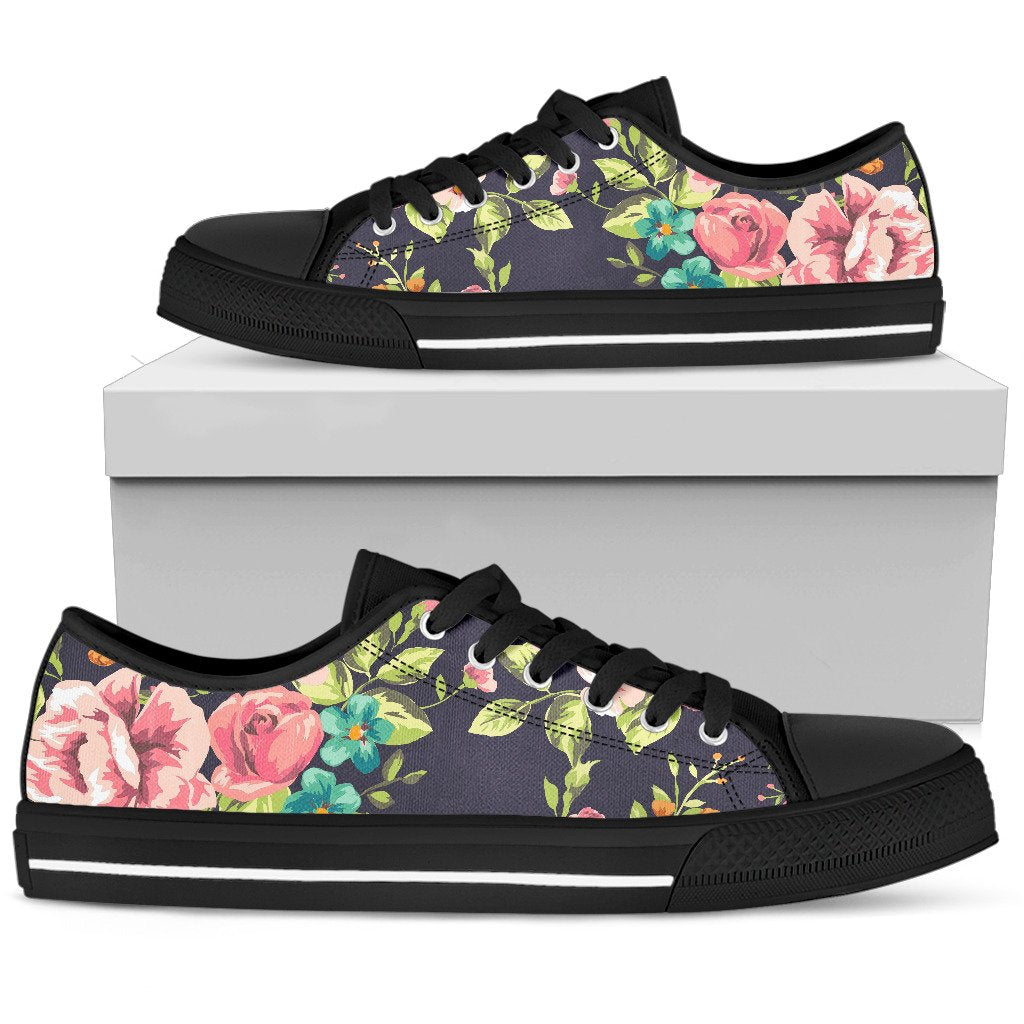 Vintage Rose Floral Flower Pattern Print Men's Low Top Shoes