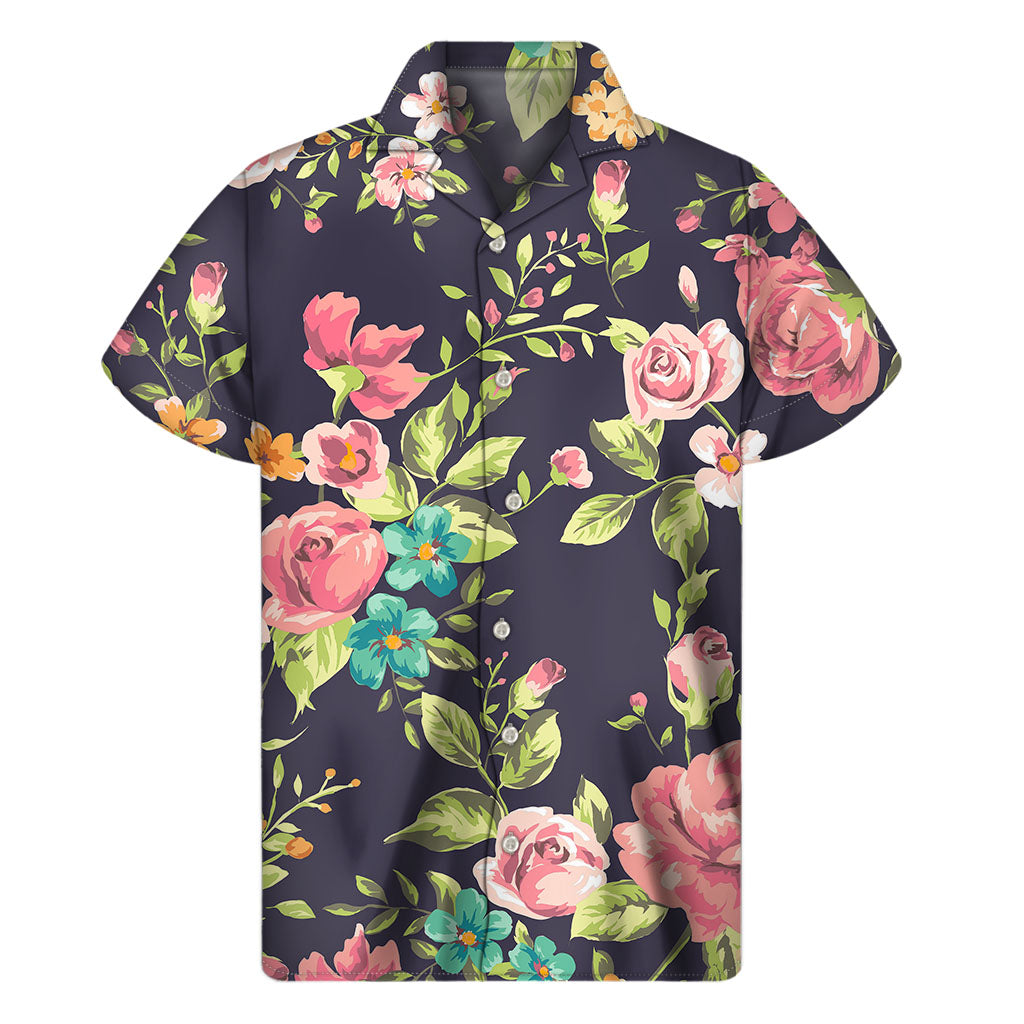 Vintage Rose Floral Flower Pattern Print Men's Short Sleeve Shirt