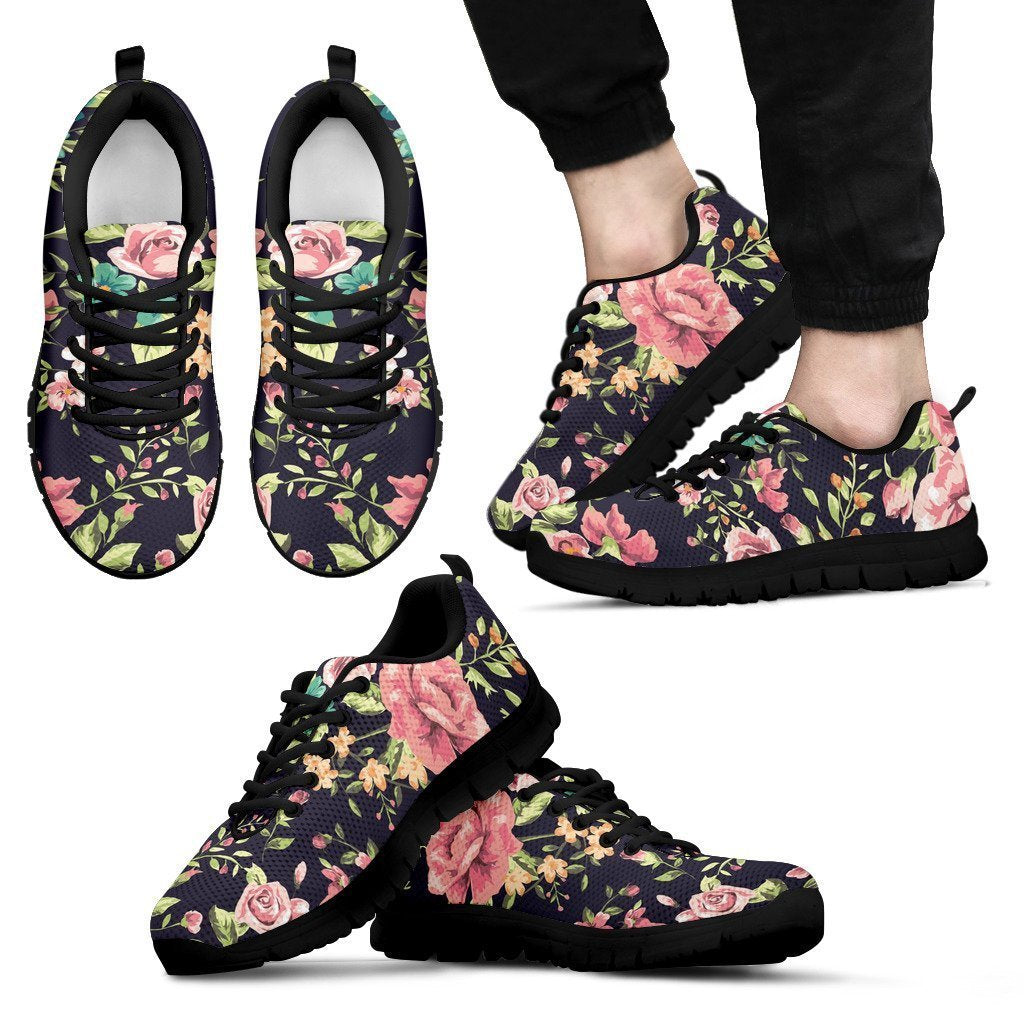 Vintage Rose Floral Flower Pattern Print Men's Sneakers