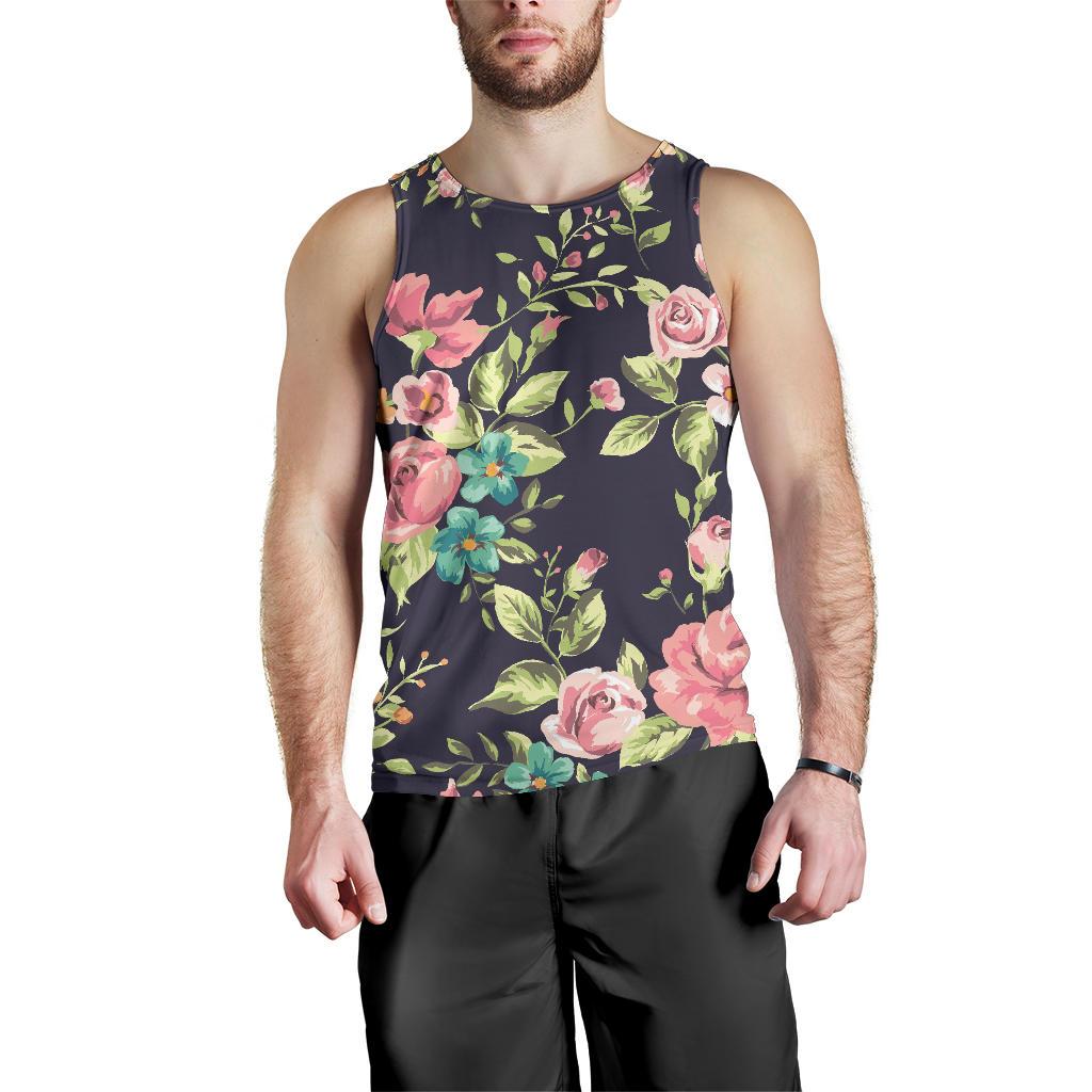 Vintage Rose Floral Flower Pattern Print Men's Tank Top