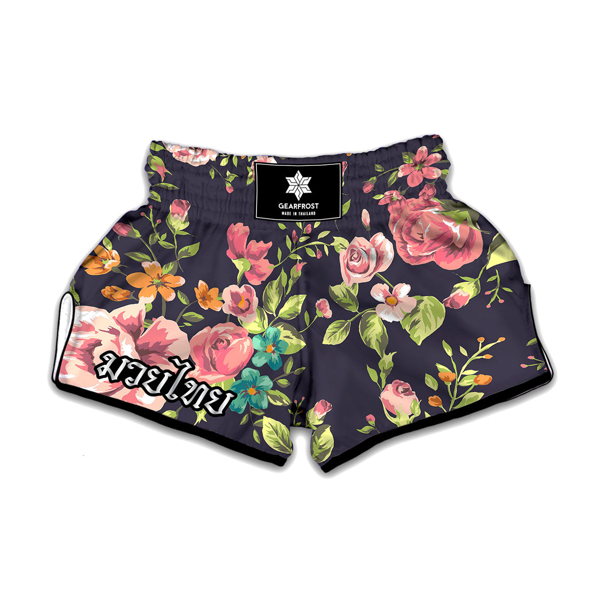 Vintage Rose Floral Flower Pattern Print Muay Thai Boxing Shorts