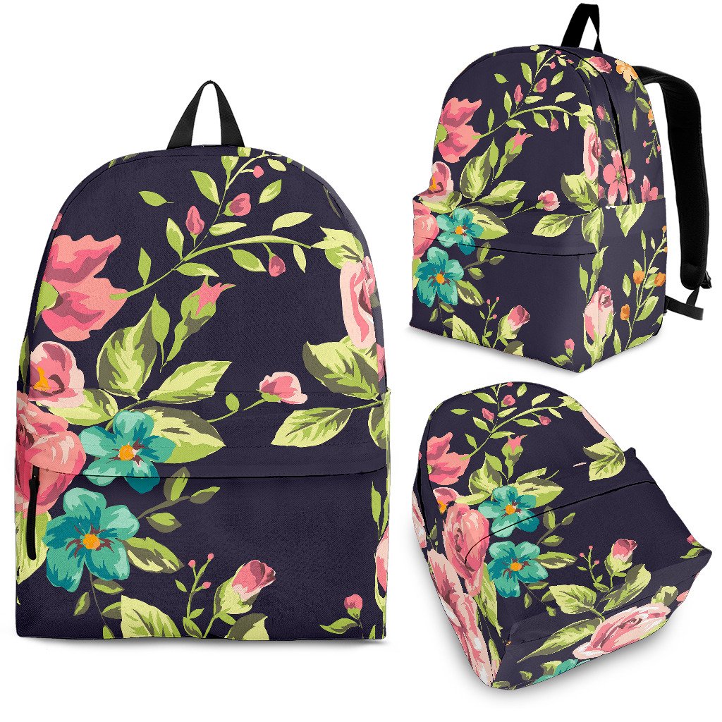 Vintage Rose Floral Flower Pattern Print School Backpack