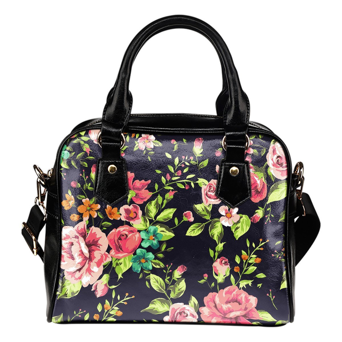 Vintage Rose Floral Flower Pattern Print Shoulder Handbag