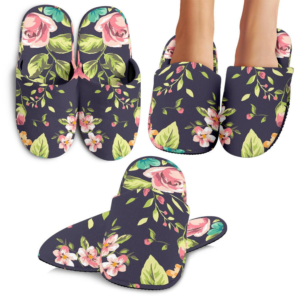 Vintage Rose Floral Flower Pattern Print Slippers