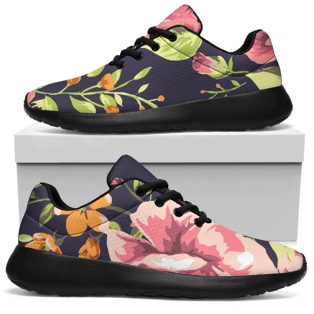 Vintage Rose Floral Flower Pattern Print Sport Sneakers