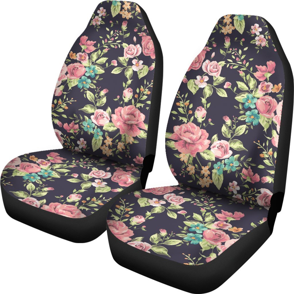 Vintage Rose Floral Flower Pattern Print Universal Fit Car Seat Covers