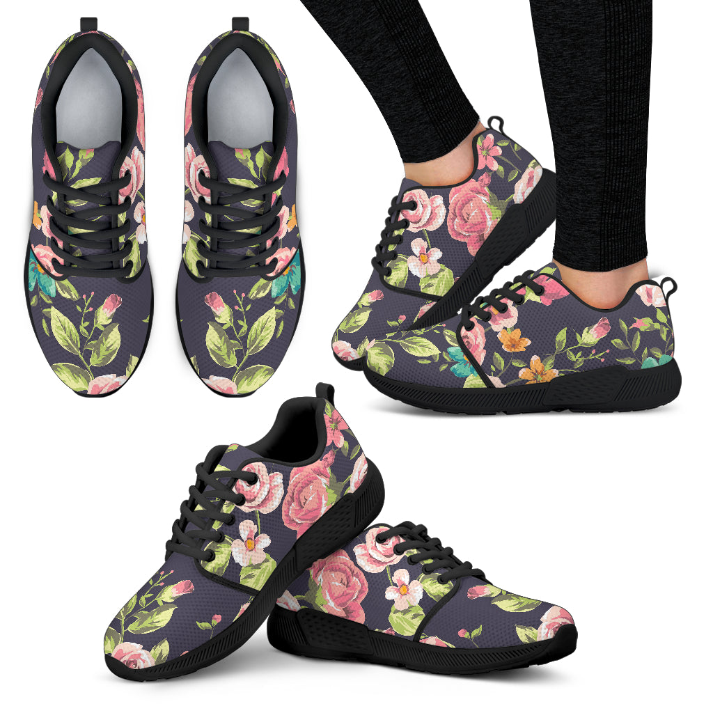 Vintage Rose Floral Flower Pattern Print Women's Athletic Shoes