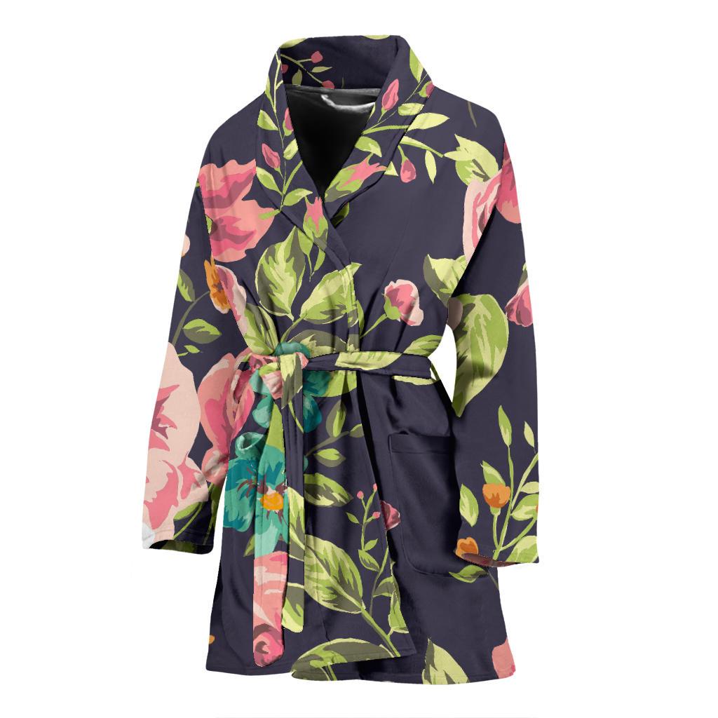 Vintage Rose Floral Flower Pattern Print Women's Bathrobe