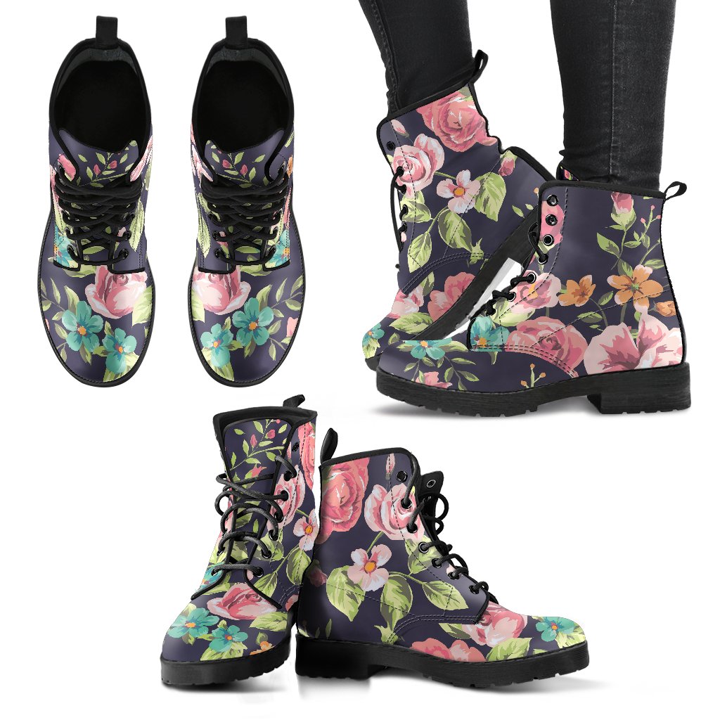 Vintage Rose Floral Flower Pattern Print Women's Boots