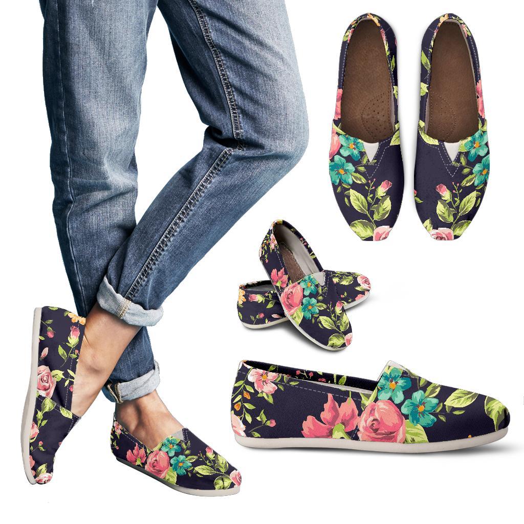 Vintage Rose Floral Flower Pattern Print Women's Casual Canvas Shoes