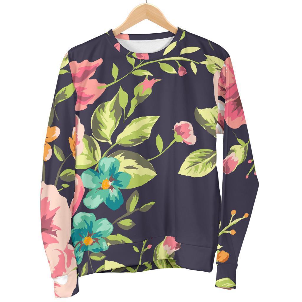 Vintage Rose Floral Flower Pattern Print Women's Crewneck Sweatshirt