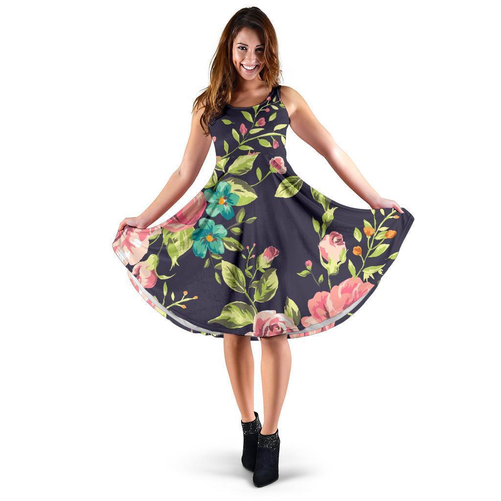 Vintage Rose Floral Flower Pattern Print Women's Dress