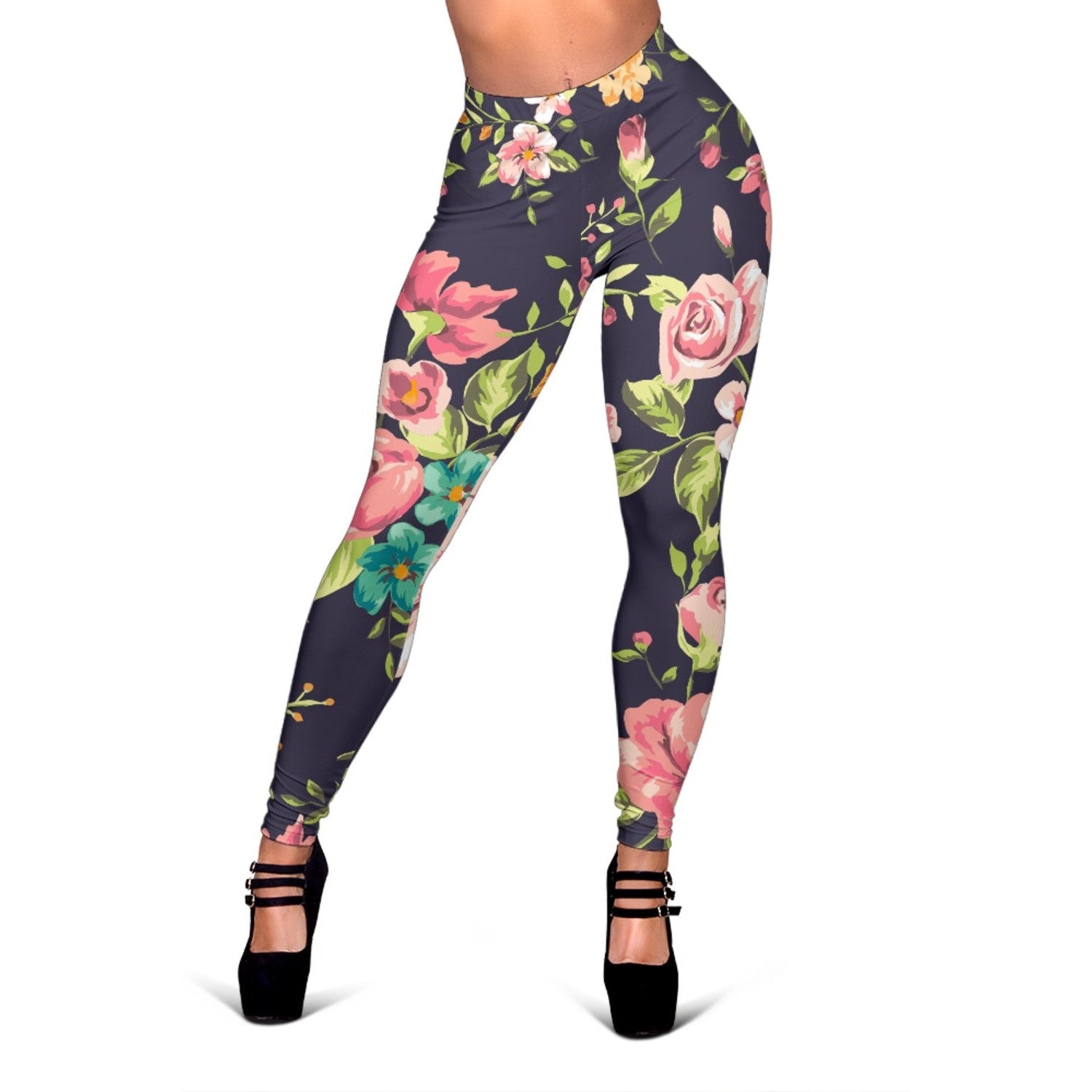 Vintage Rose Floral Flower Pattern Print Women's Leggings