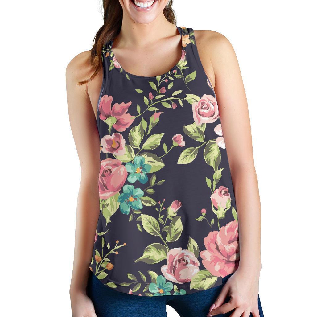 Vintage Rose Floral Flower Pattern Print Women's Racerback Tank Top