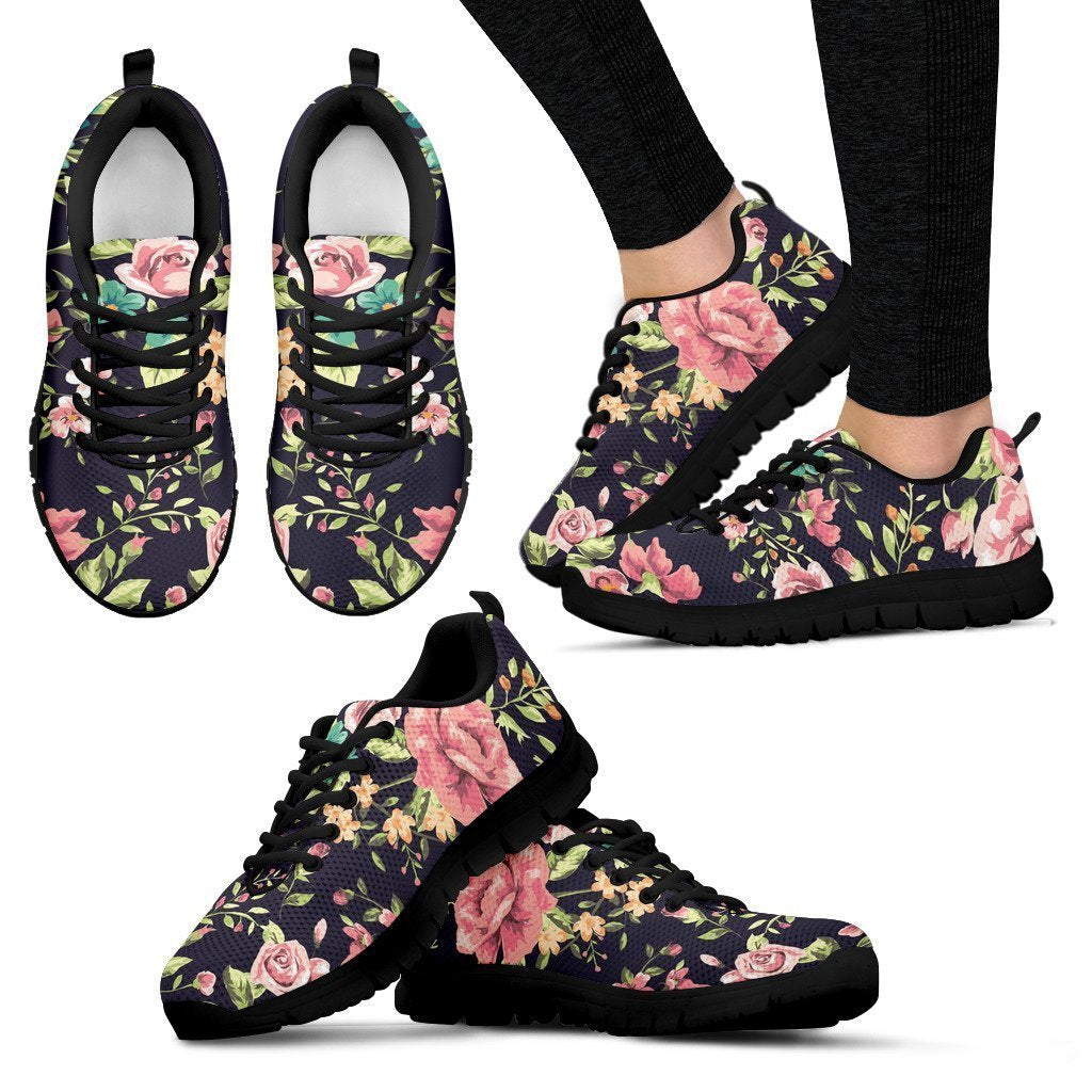 Vintage Rose Floral Flower Pattern Print Women's Sneakers