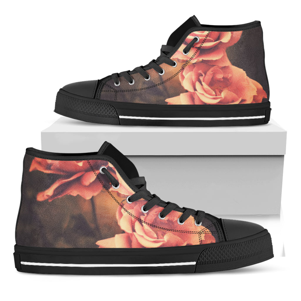 Vintage Rose Print Black High Top Shoes