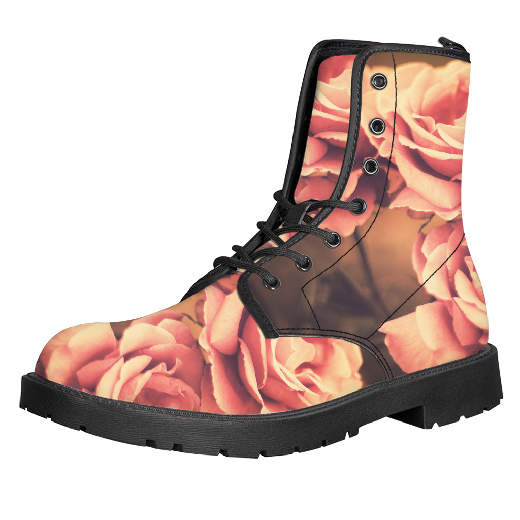 Vintage Rose Print Leather Boots