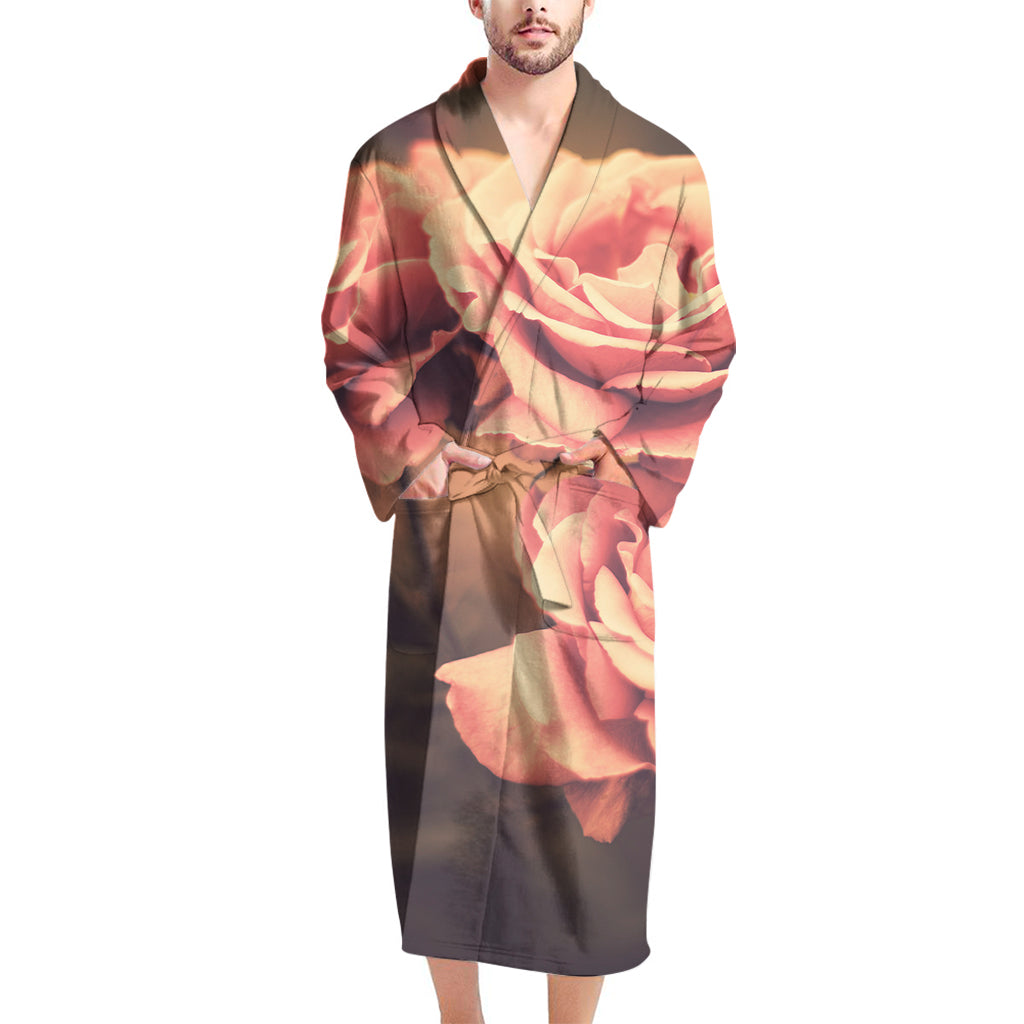 Vintage Rose Print Men's Bathrobe