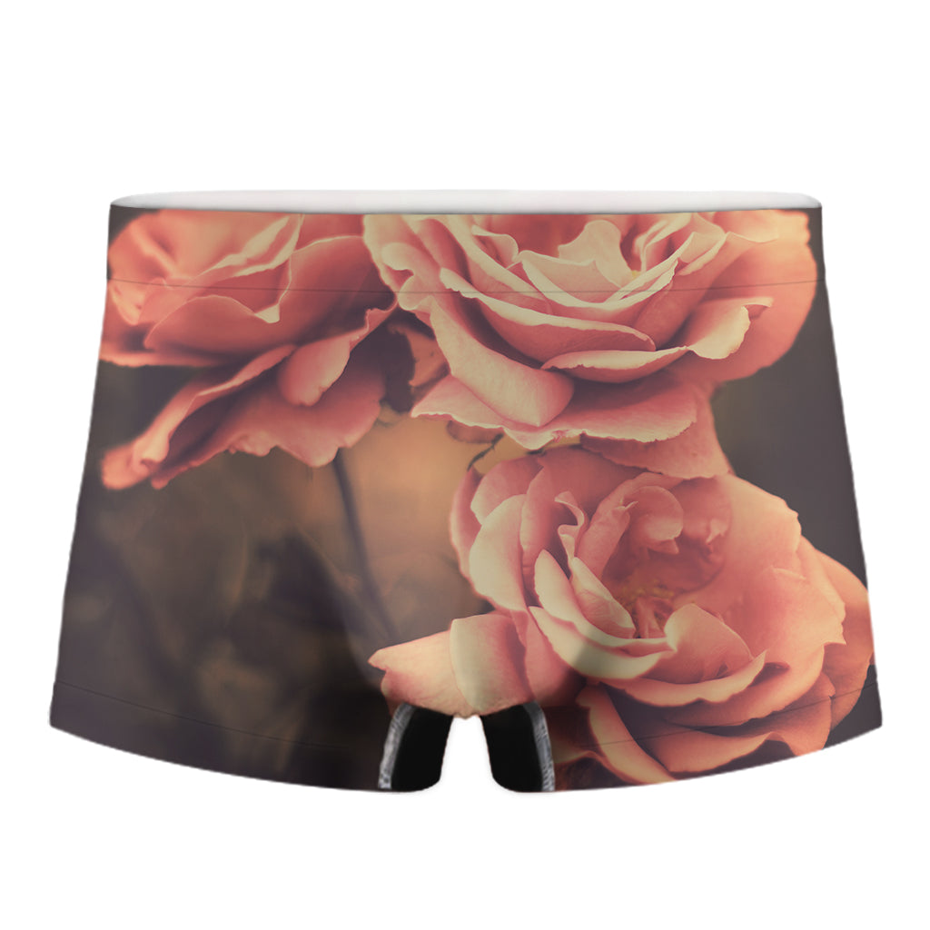 Vintage Rose Print Men's Boxer Briefs