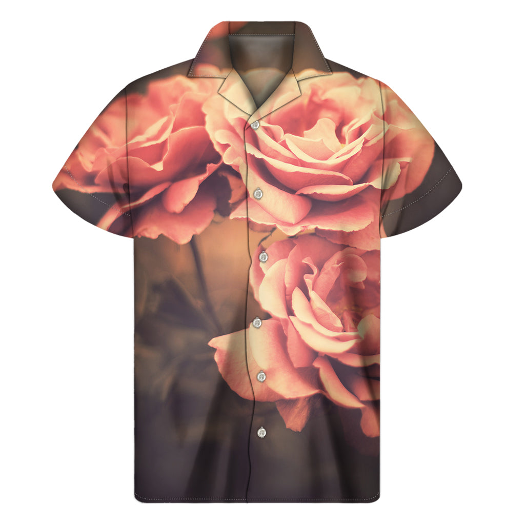 Vintage Rose Print Men's Short Sleeve Shirt