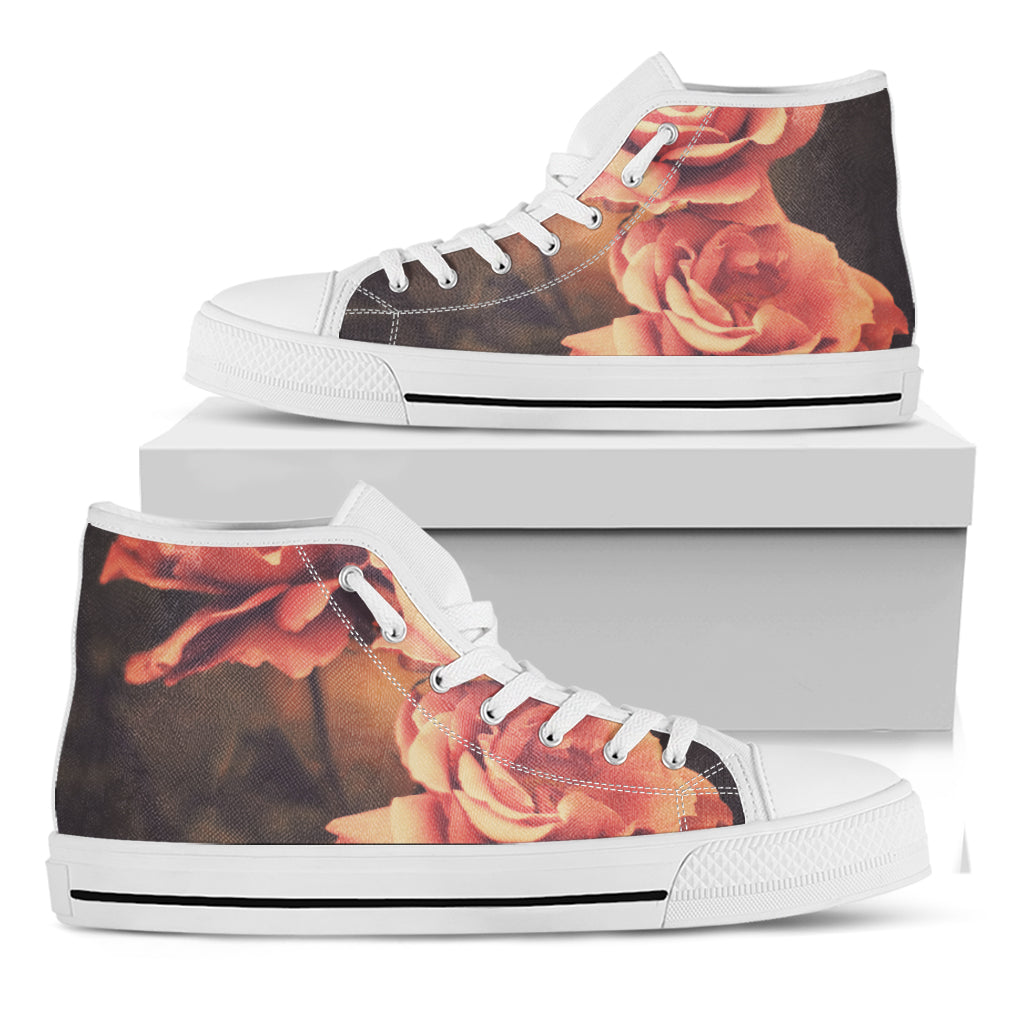 Vintage Rose Print White High Top Shoes