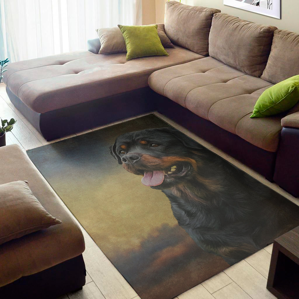 Vintage Rottweiler Portrait Print Area Rug