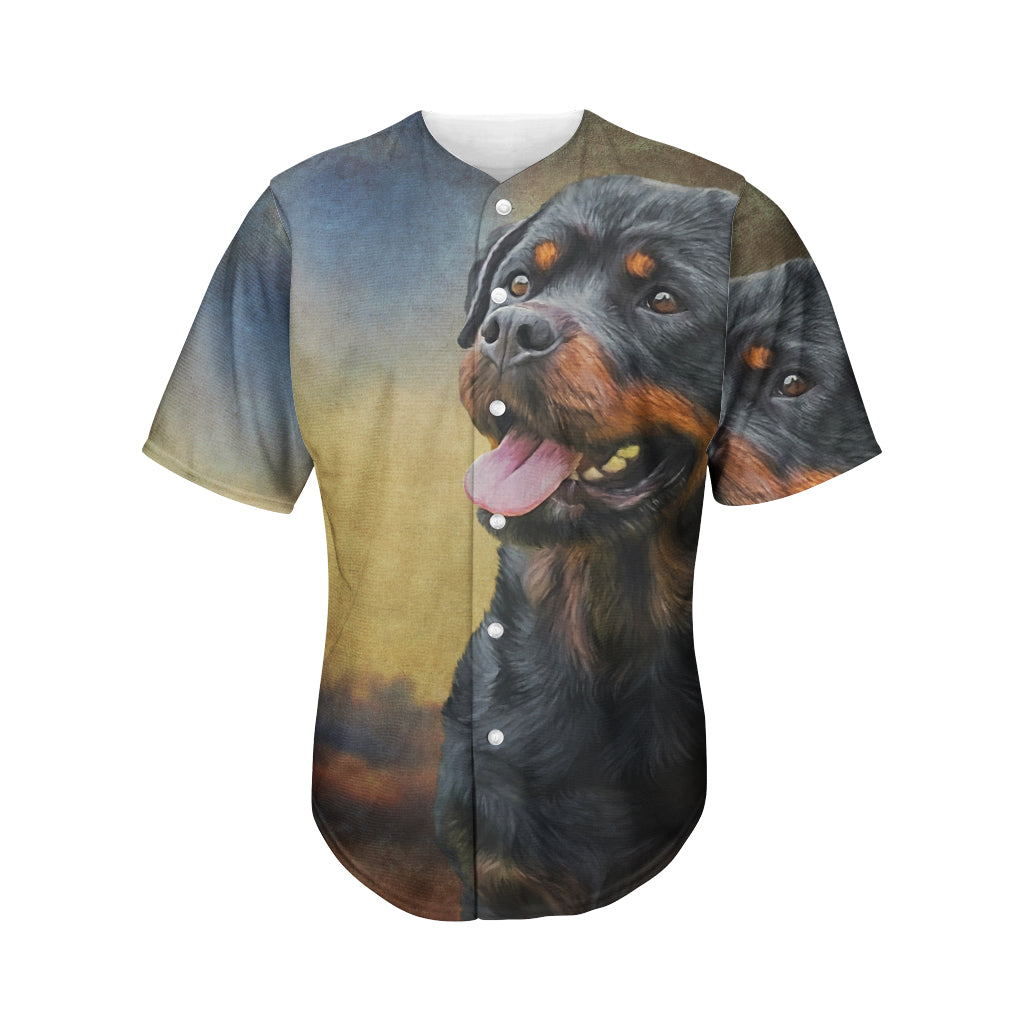 Vintage Rottweiler Portrait Print Men's Baseball Jersey