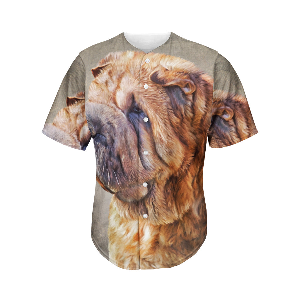 Vintage Shar Pei Print Men's Baseball Jersey