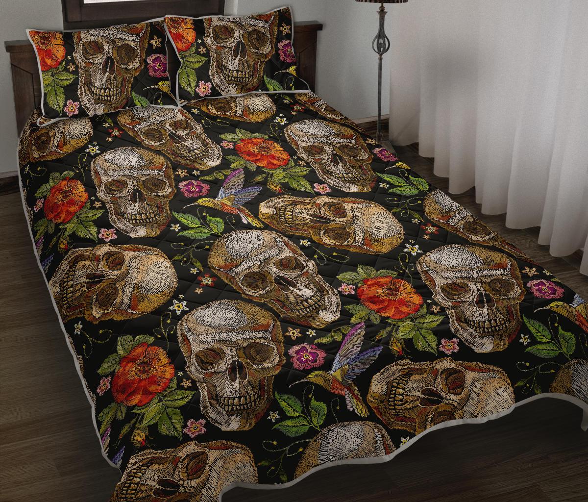 Vintage Skull Pattern Print Quilt Bed Set