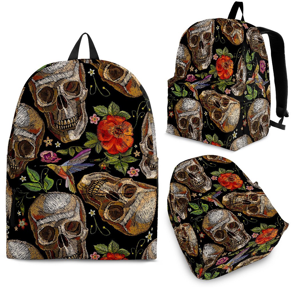 Vintage Skull Pattern Print School Backpack