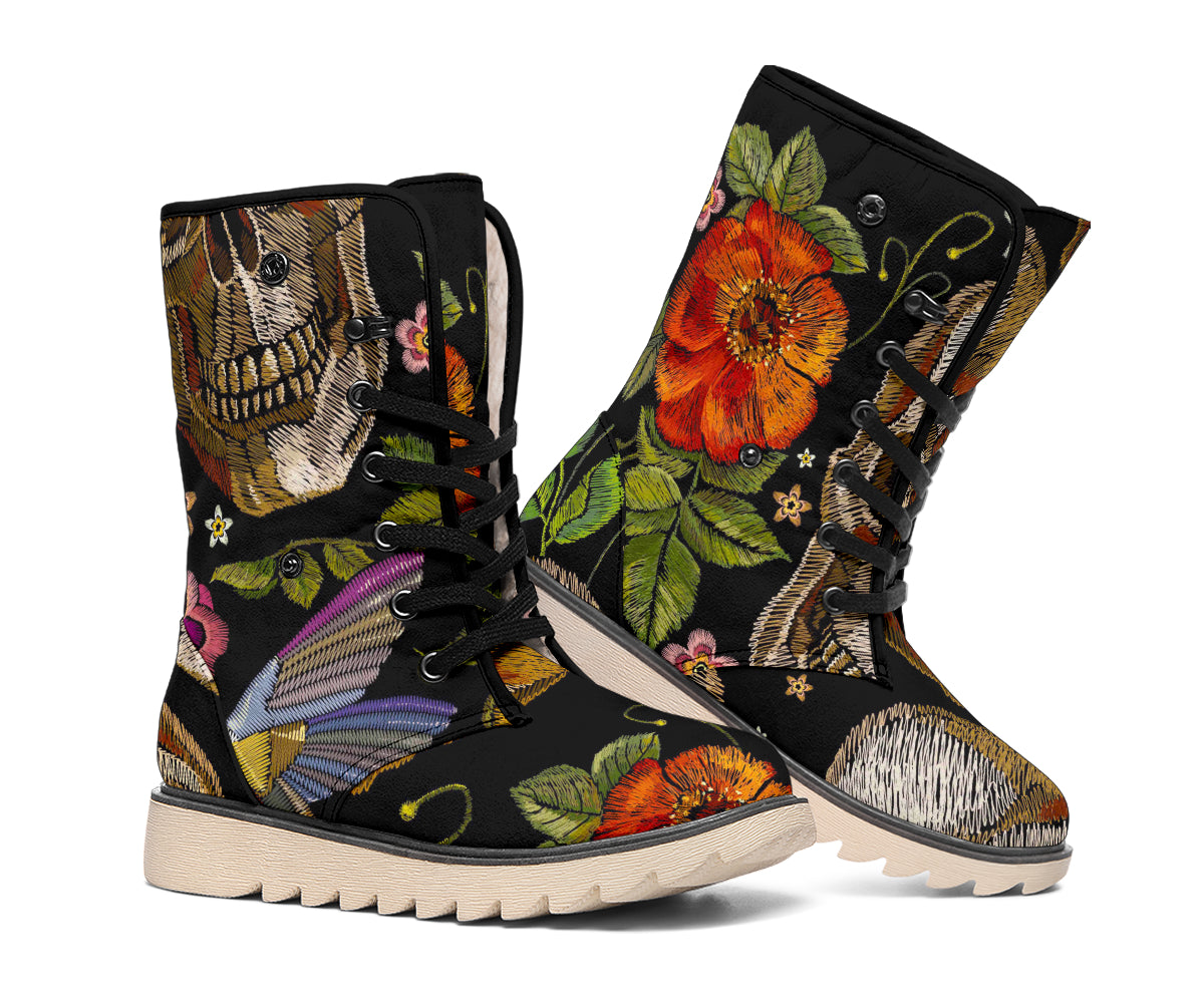 Vintage Skull Pattern Print Winter Boots