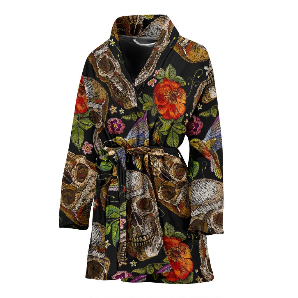 Vintage Skull Pattern Print Women's Bathrobe