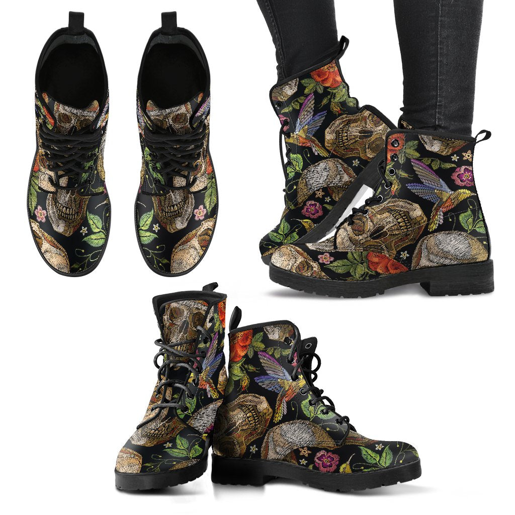 Vintage Skull Pattern Print Women's Boots