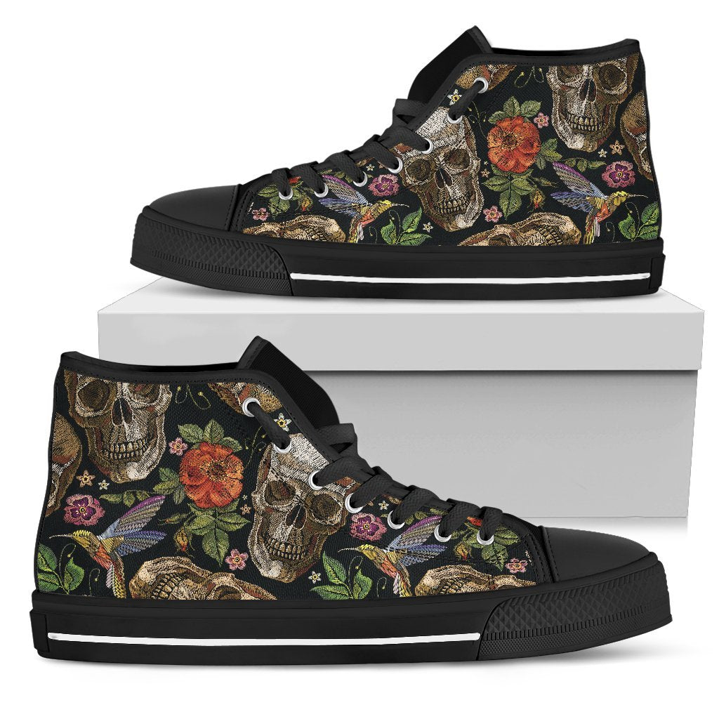 Vintage Skull Pattern Print Women's High Top Shoes