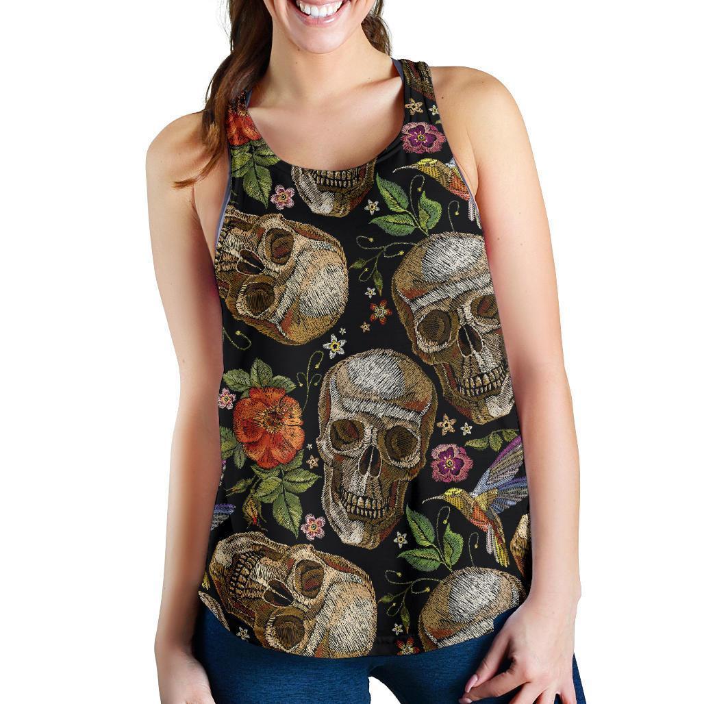 Vintage Skull Pattern Print Women's Racerback Tank Top