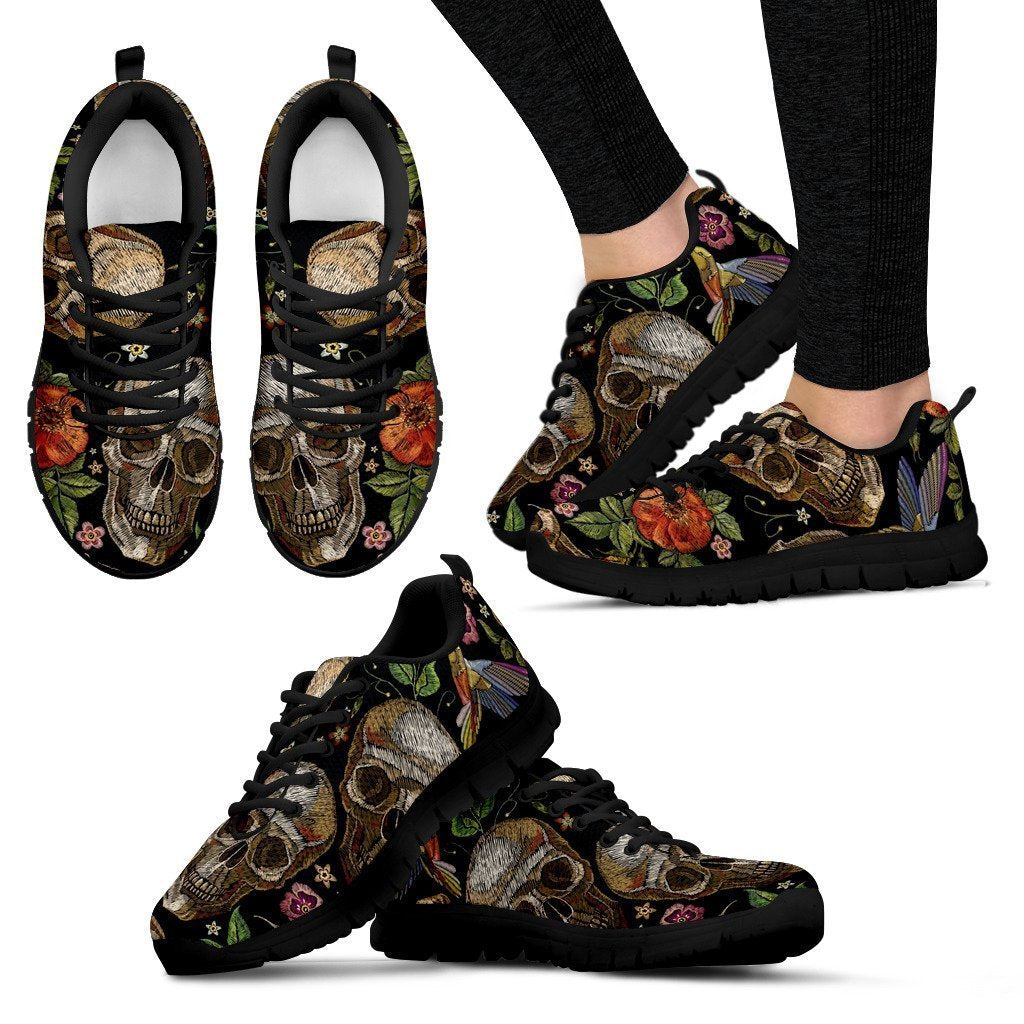 Vintage Skull Pattern Print Women's Sneakers