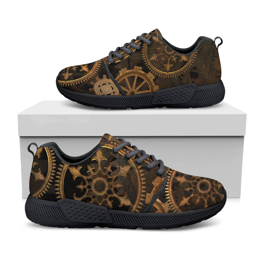 Vintage Steampunk Gears Print Black Athletic Shoes