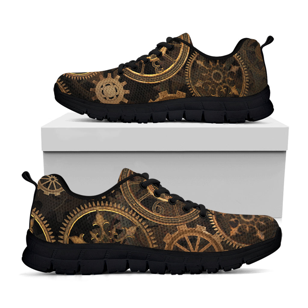 Vintage Steampunk Gears Print Black Sneakers