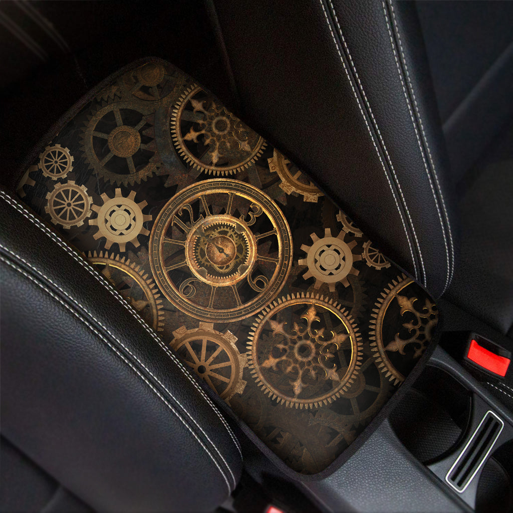 Vintage Steampunk Gears Print Car Center Console Cover