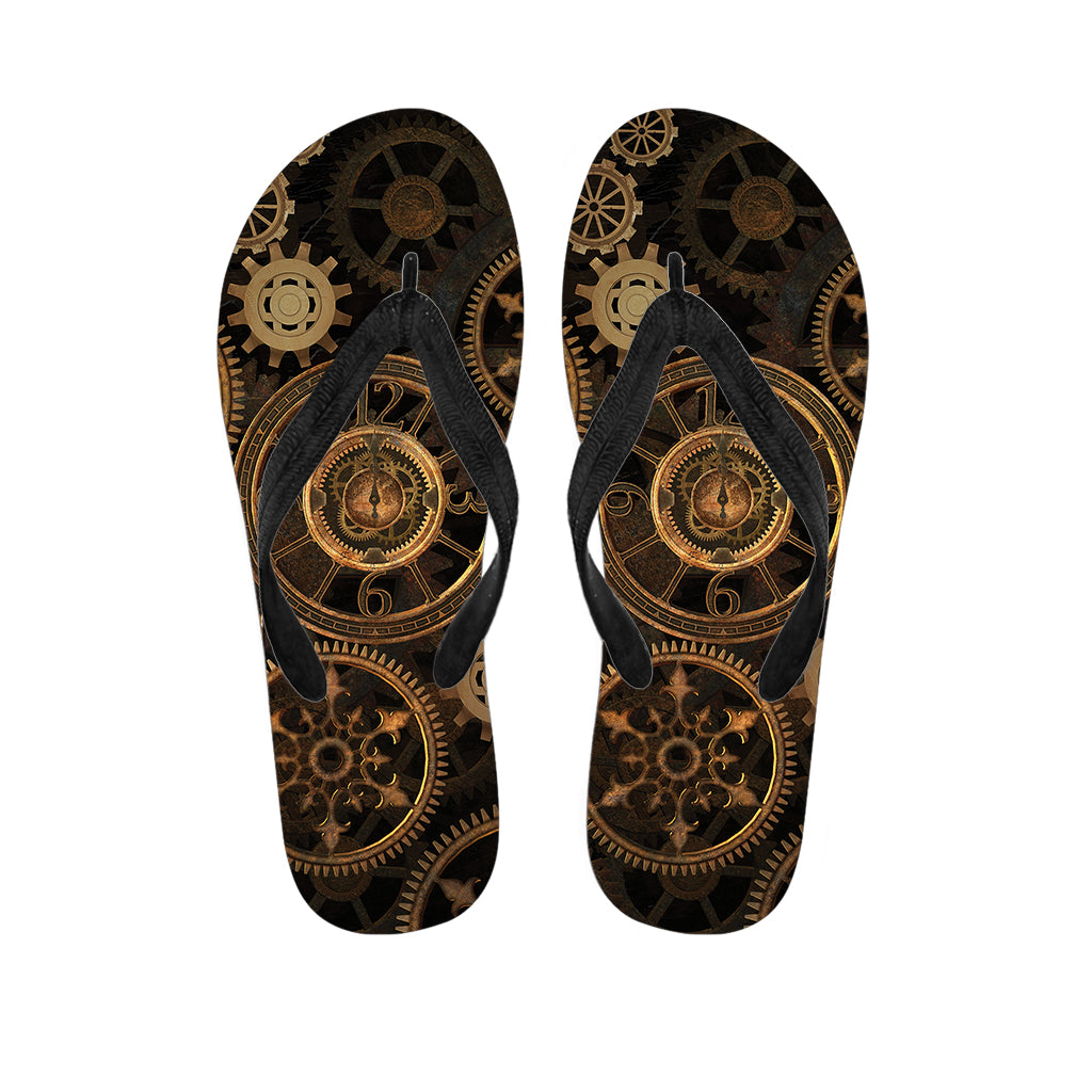 Vintage Steampunk Gears Print Flip Flops