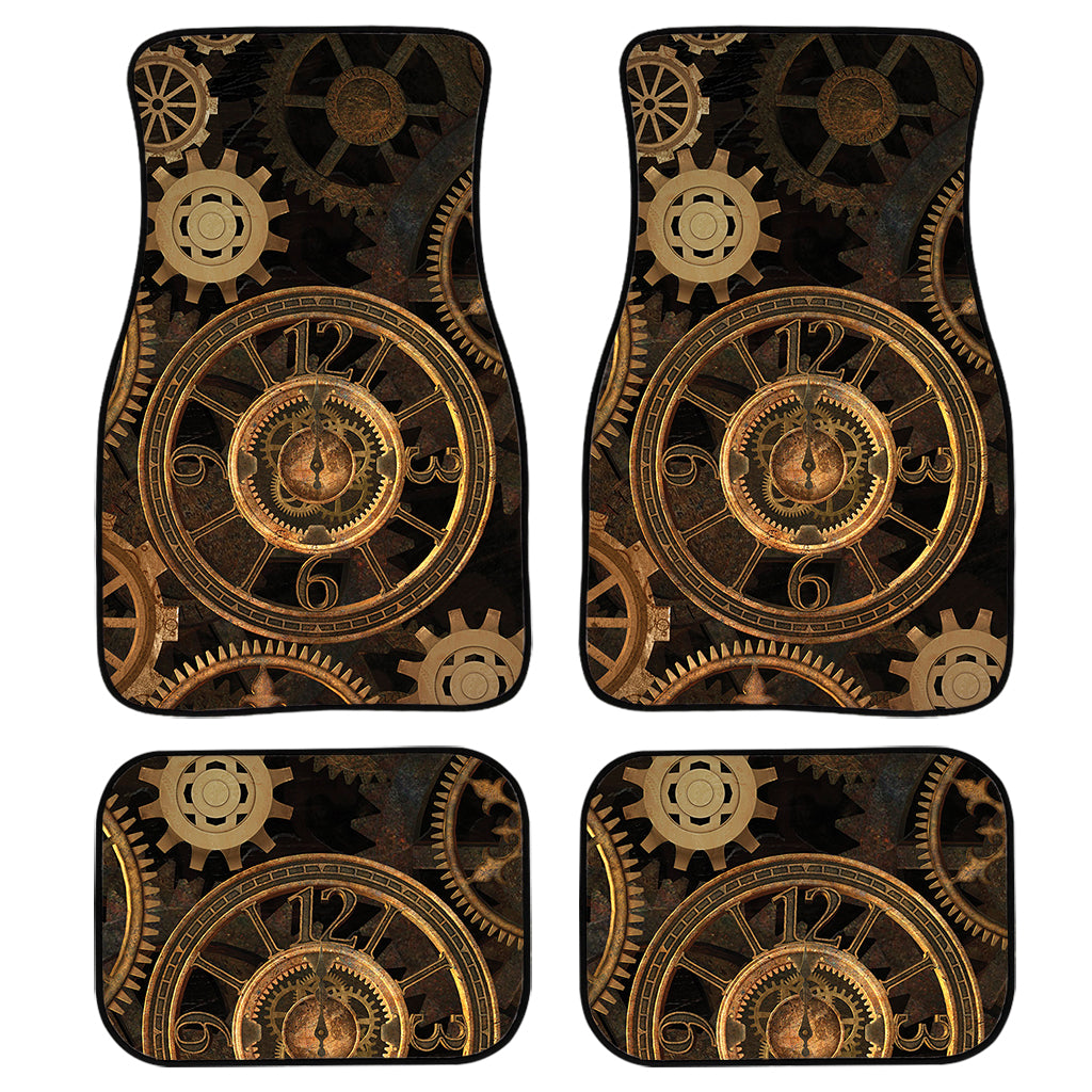 Vintage Steampunk Gears Print Front and Back Car Floor Mats