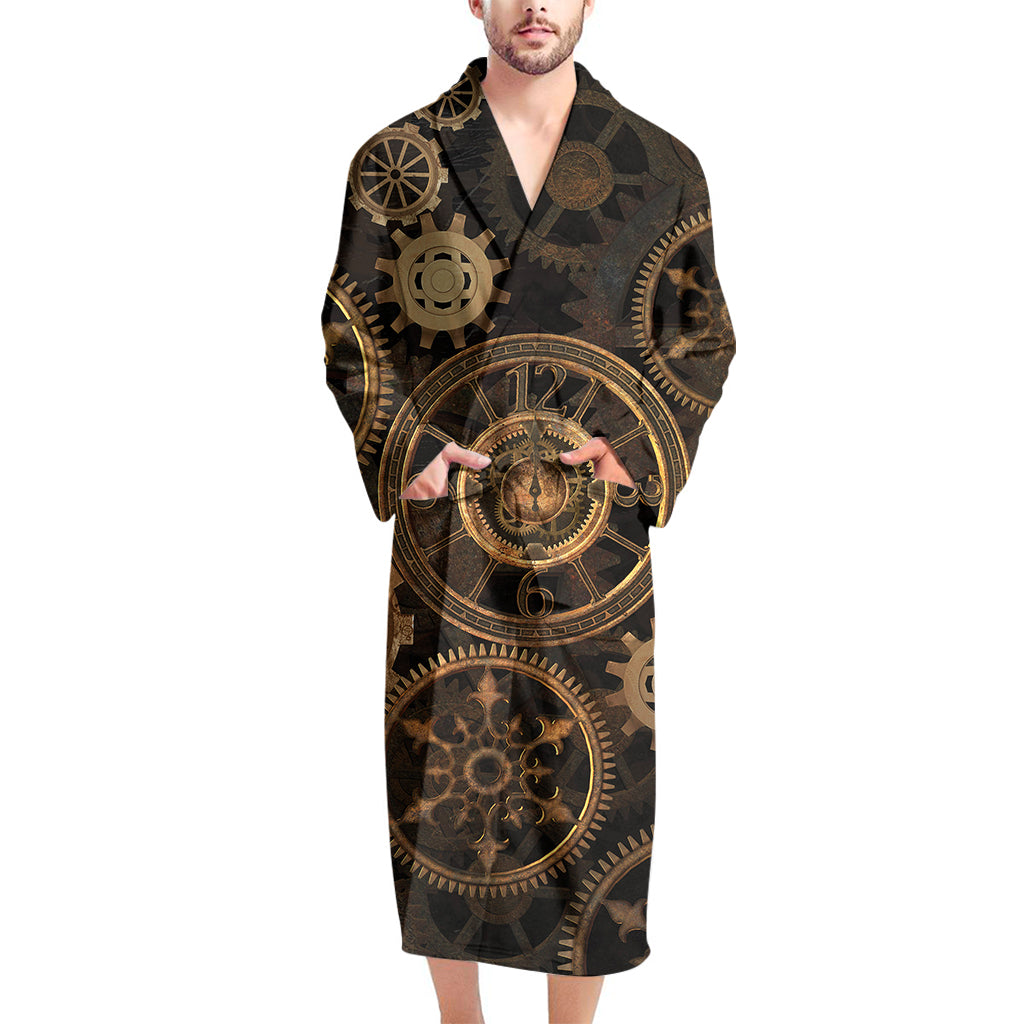 Vintage Steampunk Gears Print Men's Bathrobe